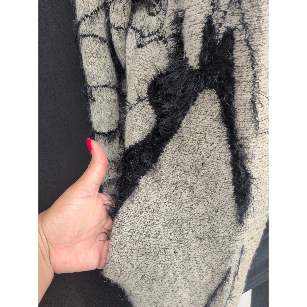 Fuzzy Knit Duster Cardigan Woman Face Graphic Artsy Avant Garde Statement S/M - Picture 8 of 9